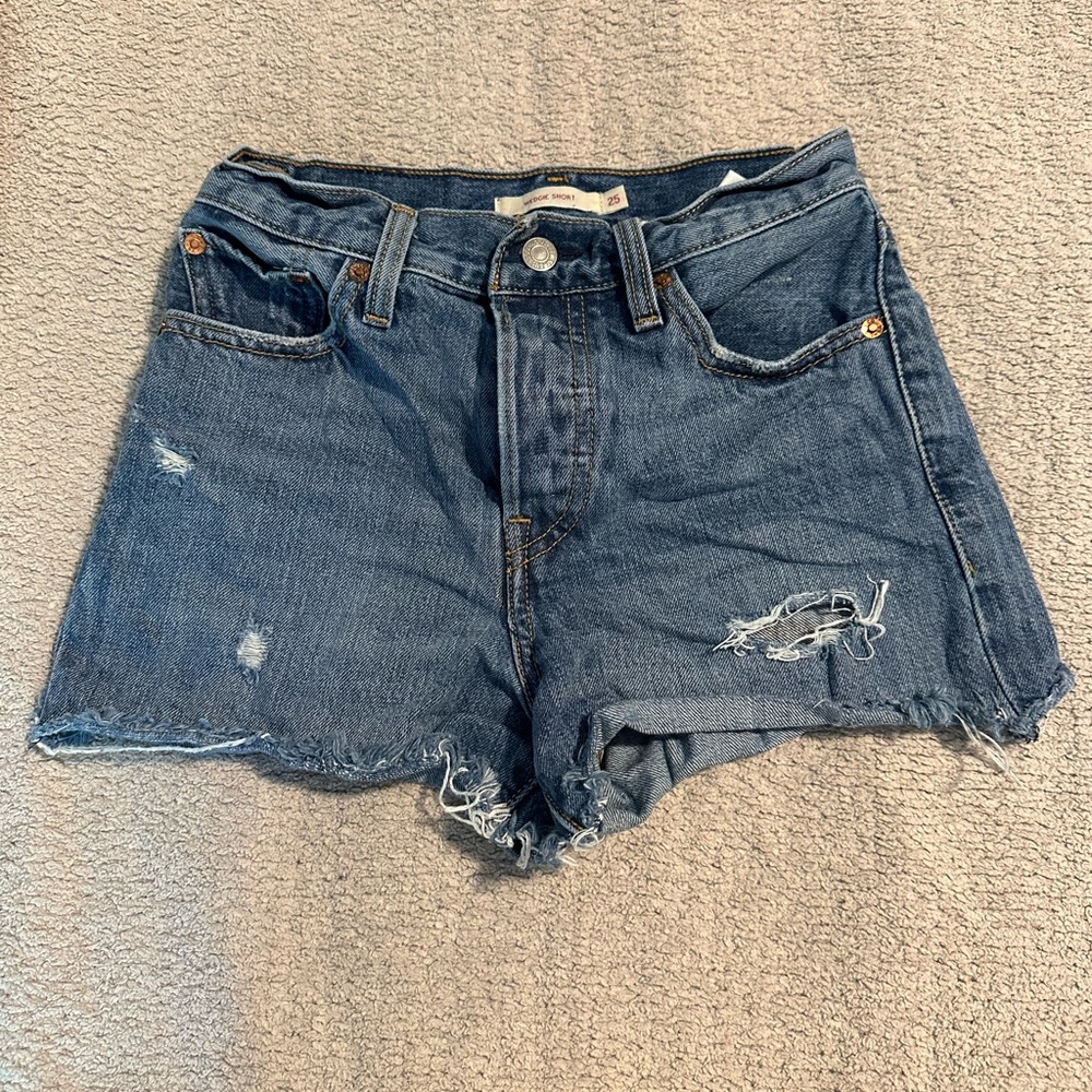 Denim Blue Distressed Women Shorts
